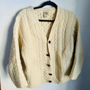 L.L. Bean Women's Cream Cable Knit Cardigan